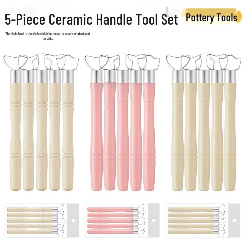 5-Piece Pottery Tool Set for Shaping, Sculpting, Handles