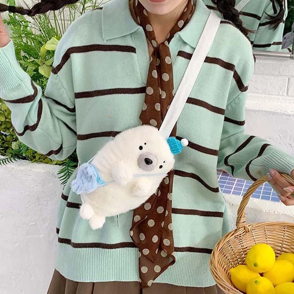 Creative Cute Seal Shoulder Pouch Adorable Adjustable Straps Cartoon Seal Handbag Soft PP Cotton Crossbody Bag Gifts