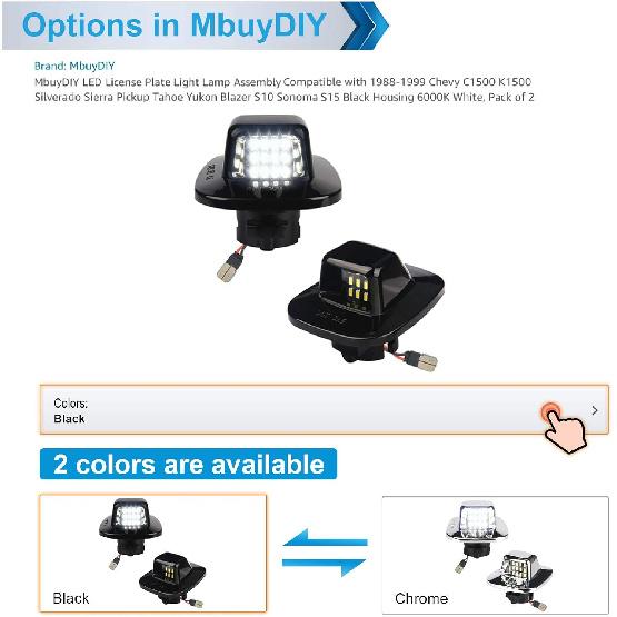 LED License Plate Light Lamp Assembly Compatible With 1988-1999 Chevy C1500 K1500 Silverado Sierra Pickup Tahoe Yukon Blazer S10 Sonoma S15 Chrome