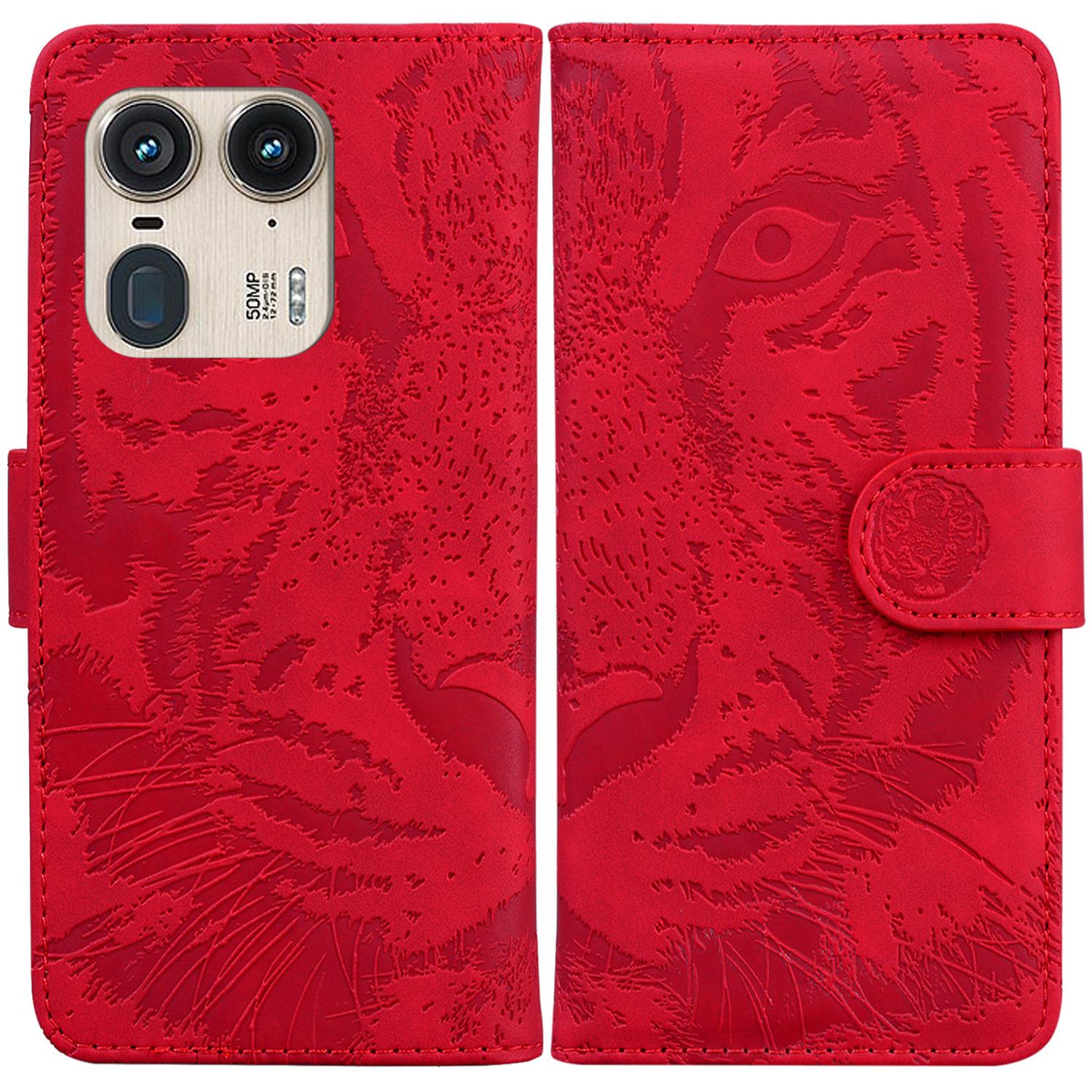 

For Motorola Edge 50 Ultra 5G/Moto X50 Ultra 5G Case Tiger Imprint PU Leather Flip Phone Cover Red