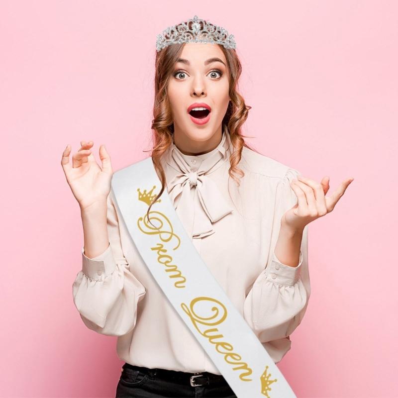 Elegant Adjustable Royal Crowns Headpiece With Detachable Shoulder Ribbon Wedding Prom and Party Accessory For Prom Event