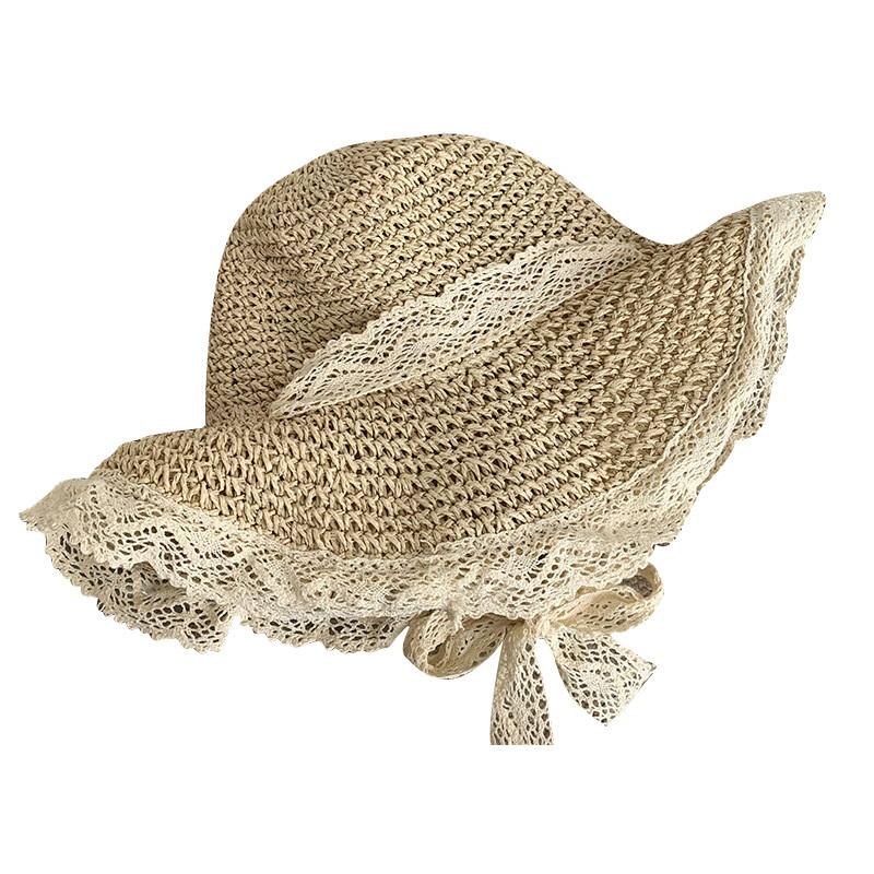 1Pcs Beach Hat Everything Hairy Edge Straw Hat Female Summer Flat Top Outing Sun Hat Small Fresh Bow Mountaineering Hat