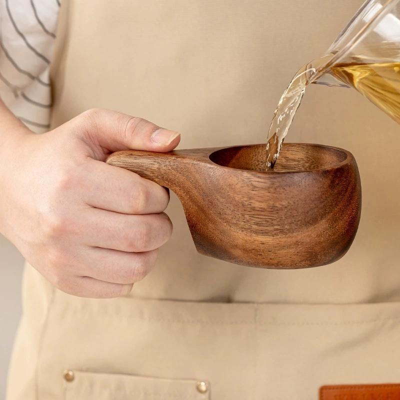 Nordic Style Finland Wooden Mug, Handmade Outdoor Camping Travel Coffee Beer Cup Portable Drinkware