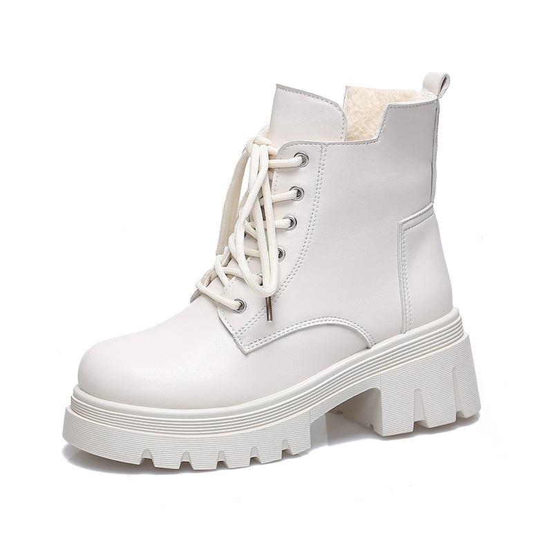 Martin Boots Women's Autumn and Winter New Casual Fashion Locomotive Short Boots Women's Thick-soled Lace-up Leather Boots Women