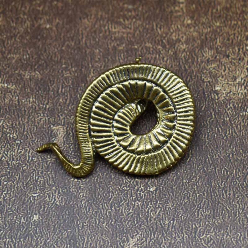 Cobra Coiled Snake Brass Solid Ornament Antique Style Tea Pet Desktop Car Decoration Copper Craft