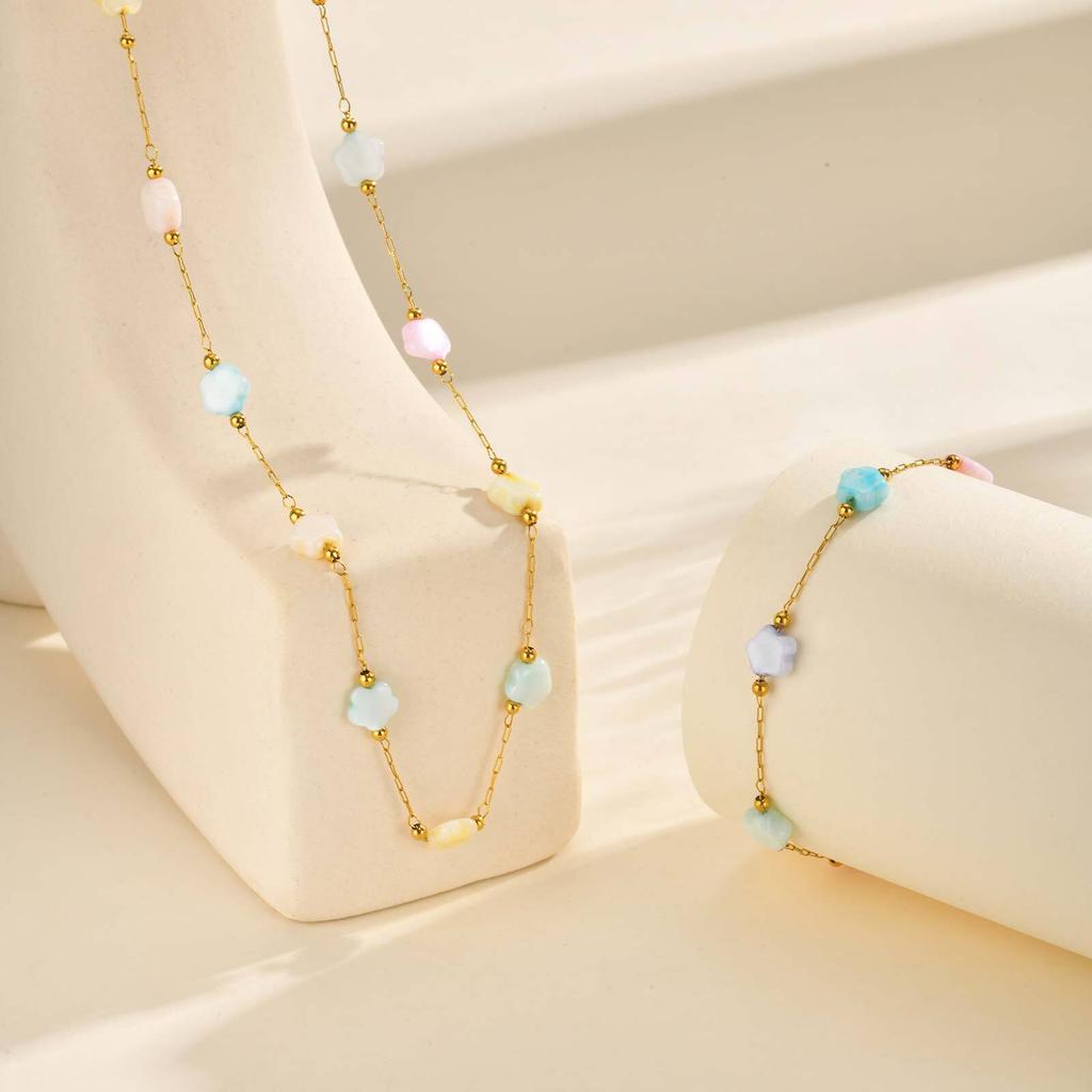 Vnox Luxury Stainless Steel Bracelets For Women, Stainless Steel Chain Natural Shell Flower Necklace, Charm Jewelry Wholesale