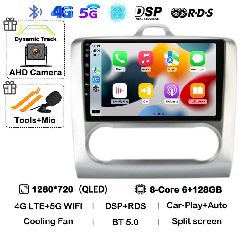 Android 14 Carplay Auto Car Radio For Ford Focus 2 3 Mk2 Mk3 2004 2005-2011 WIFI+4G Multimedia GPS 2 Din Autoradio Player Stereo