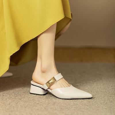 Pantoufles mules françaises à tête de sac pour femmes printemps 2025 nouvelles célébrités Internet talon épais chaussures Mueller talon moyen épais pointues chaussures simples d'été pour femmes