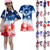 Girls Independence Day Print Casual Dress Kids Loose Round Neck Short Sleeve Thin Sundress