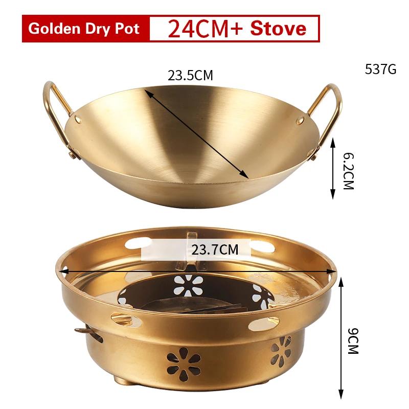 Stainless Steel Dry Pot Thickened Golden Ear Alcohol Furnace Household Non Stick Pan Small Hotpot Golden Dry Pot Pots and Pans