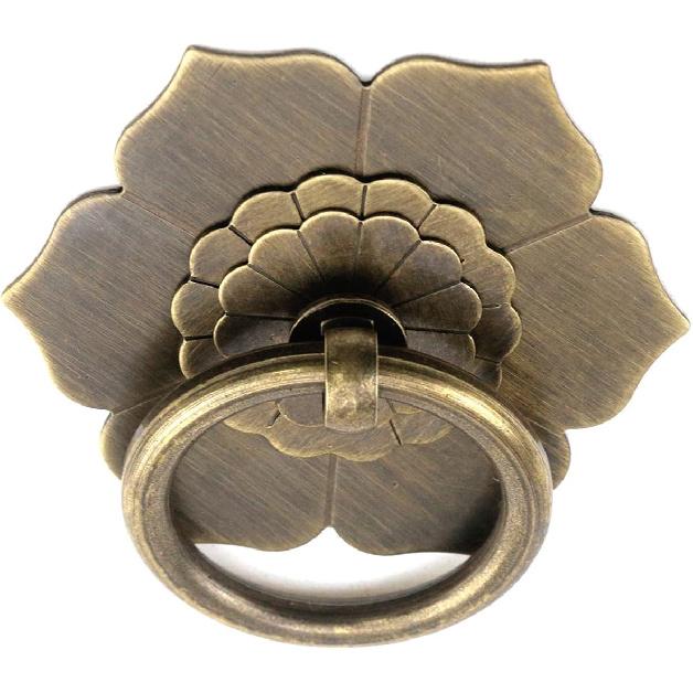 Drop Ring Knobs Antique Bronze Tone Ring Pulls Flower Shape Dresser Drawer Cabinet Pulls - 2pcs