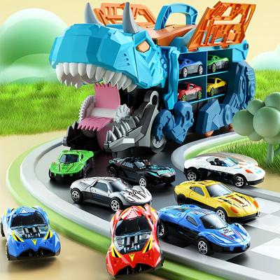 Dinosaur Toys for Kids Boys Ages 3-5 Car Track Set Dinosaur Transport Truck with Diecast Cars That Transform Into Dinosaurs