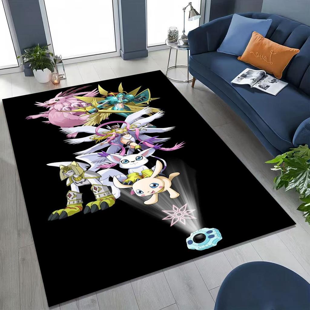Retro Digimon Adventure Angewomon Agumon Cartoon Rug for Bedroom Living Room Sofa Home Doormat Decor,Kids Non-slip Floor Mat