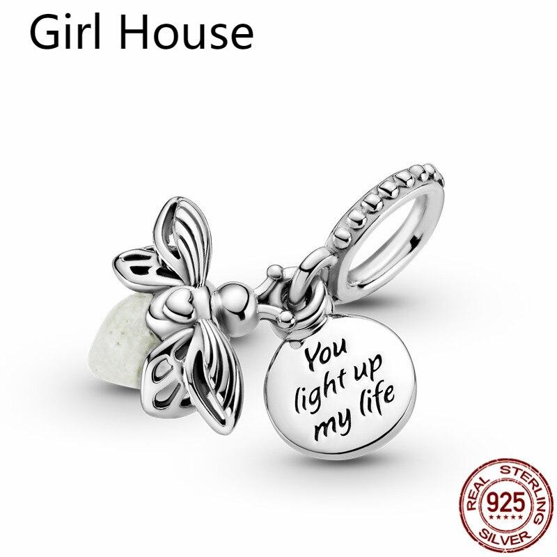 

Ювелирные изделия из 100% стерлингового серебра 925 пробы, светящийся кулон в виде светлячка, женский очаровательный модный оригинальный браслет и ожерелье