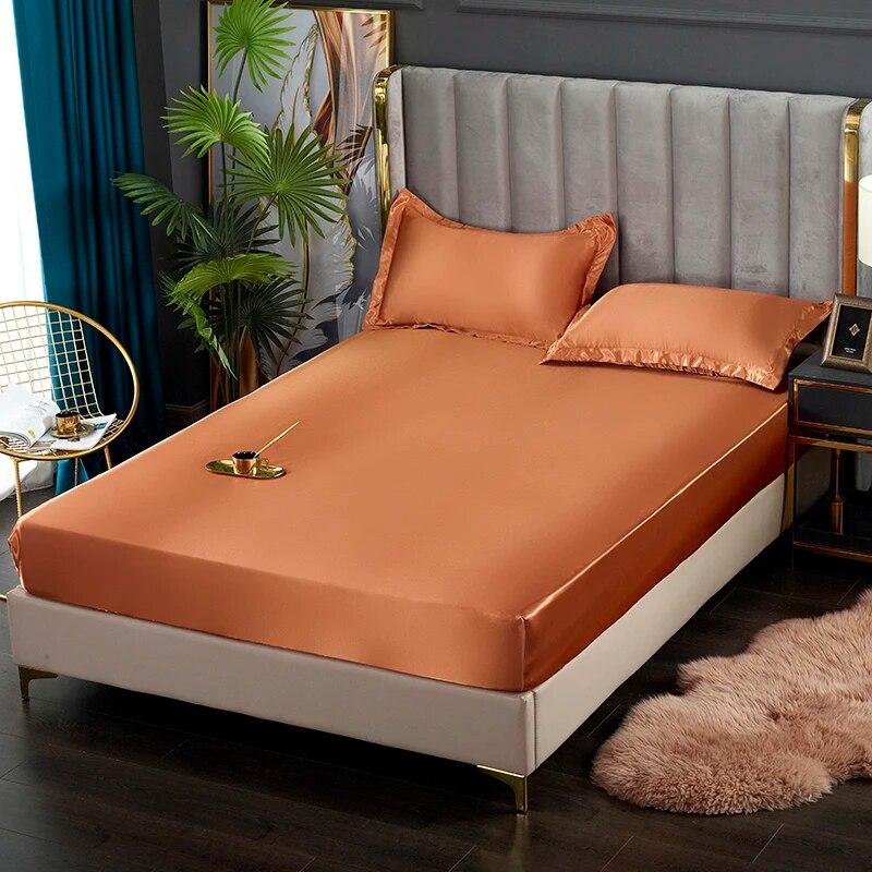 Solid Color Fitted Sheet Satin Rayon High-End Mattress Cover Elastic Band Sheets Sale Bed Sheet