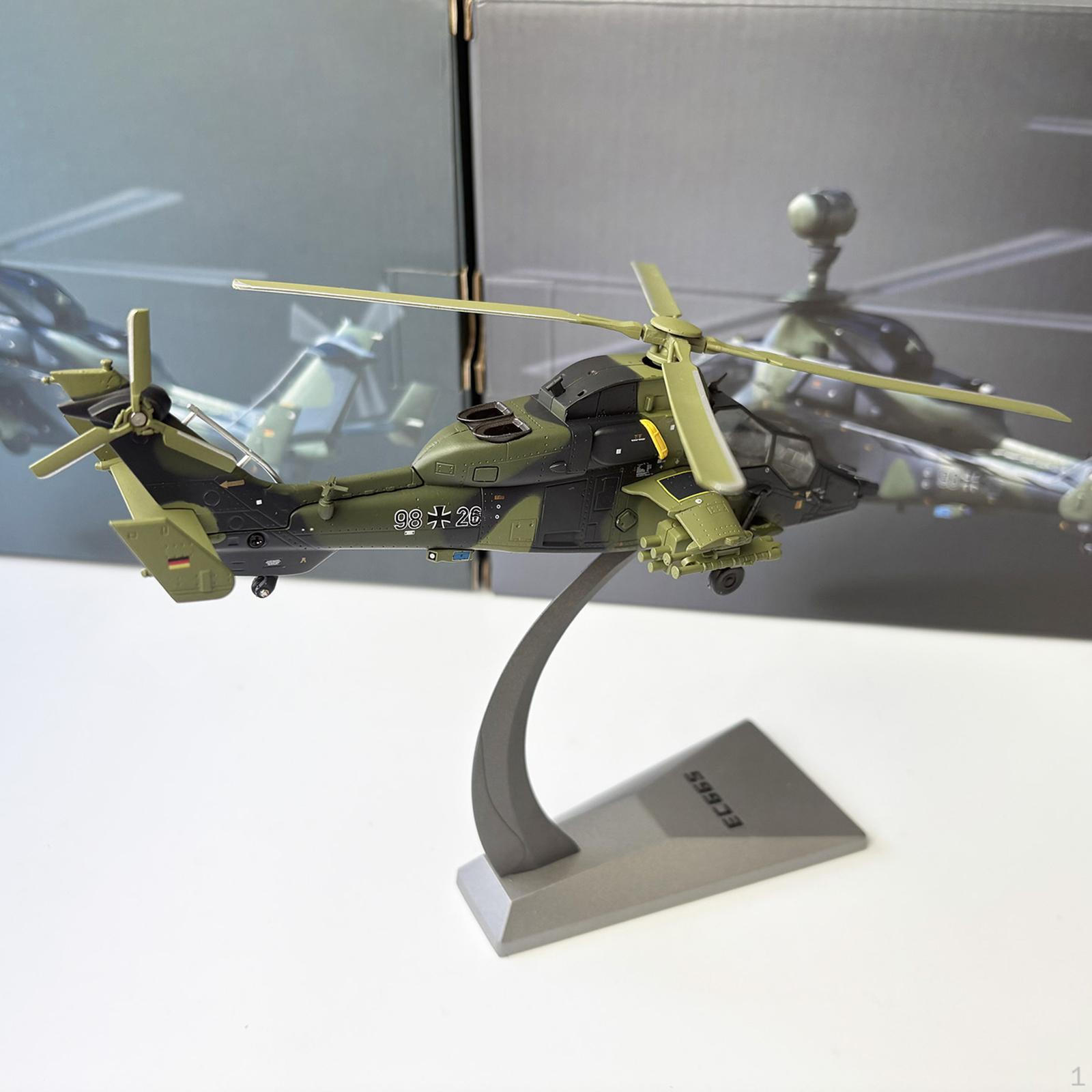 

1:72 EC665 Attack Helicopter Model Airplane Movable Propellers with Display Stand for Cafes TV