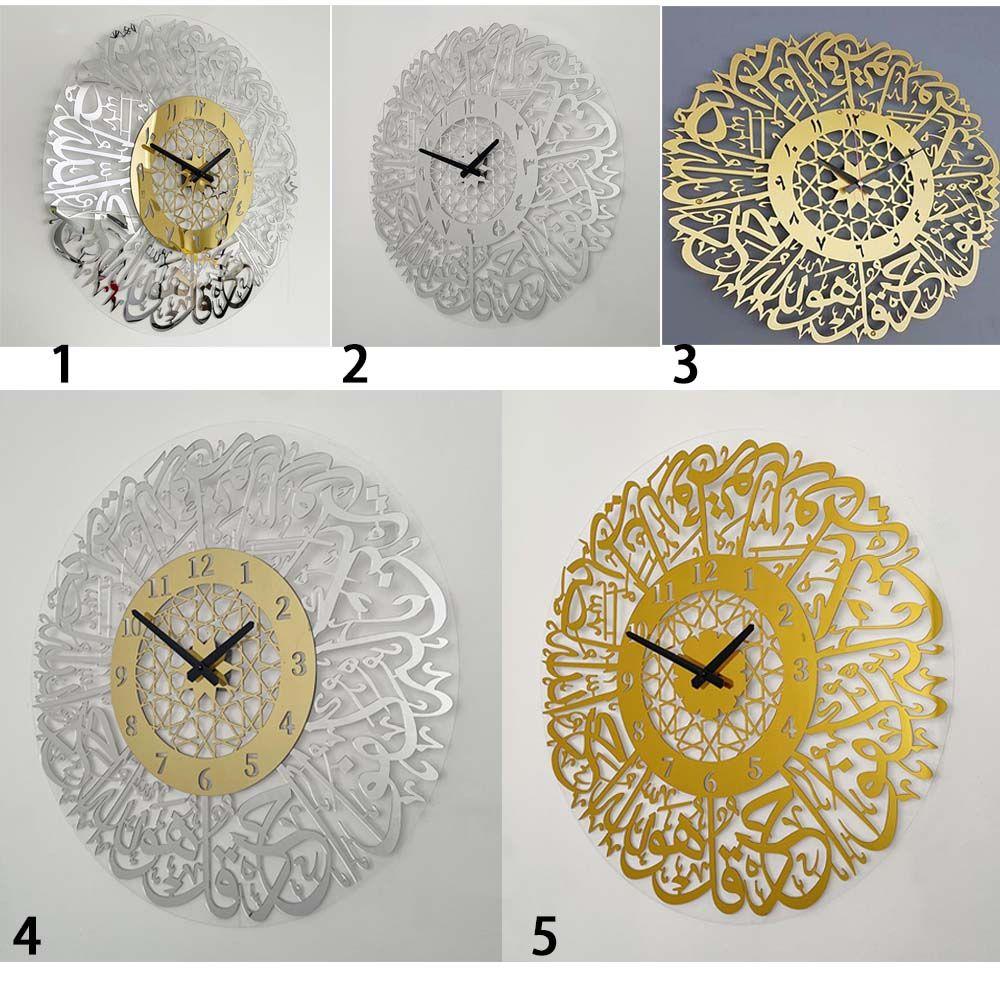 Islamic Living Room Eid Decor Home Decoration Hanging Watch 3D Clocks Silent Quartz Mirror Decoration Clock DIY Wall Clock
