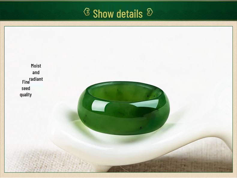 Anello Unisex in Giada Verde Spinacio Hetian con Certificato