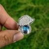 Gift For Her 925 Silver Natural Swiss Blue Topaz Statement Adjustable Ring