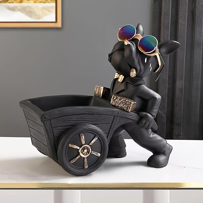 1 szt. Buldog Francuski w stylu boho z okularami, figurka taczki, rzeźba z żywicy, dekoracja stołu do domu, salonu, baru, kawiarni, na święta, Boże Narodzenie,