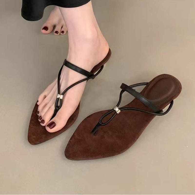 

Fashion Pointed Toe Clip Toe Women Flats Slippers Dress Fashion Shoes Summer Designer Woman Sandals 2025 Casual Beach Female Zapatillas 35 чёрный