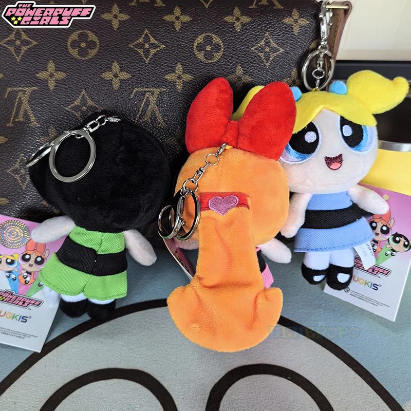 12cm Classic Powerpuff Girls Keychain Blossom Bubbles Buttercup Pp Cotton Filled Plush Keychain Cartoon Pendant Doll