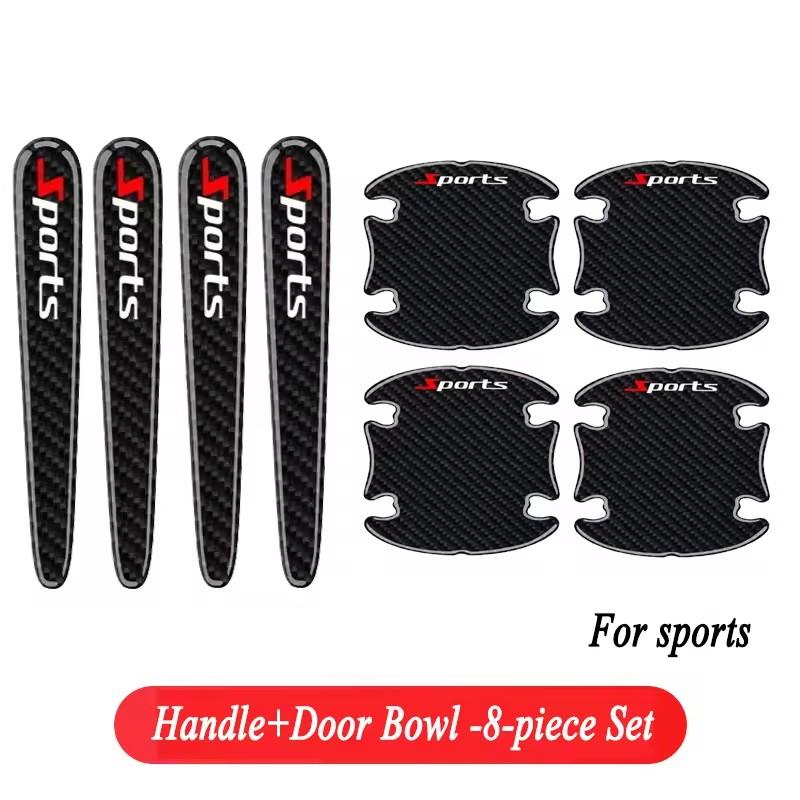 8PCS Carbon Fiber Pattern Car Door Bowl Protective Stickers Door Handle Anti-Scratch Stickers Drop Glue Anti-Collision Strips Pa