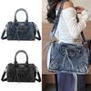 תיק טוטו עירוני מעוצב יוקרתי לנשים, בד ג'ינס שטוף רטרו, שילובים, עם שוליים, לכתף, נייד, תיק שליח, תיקי יד
