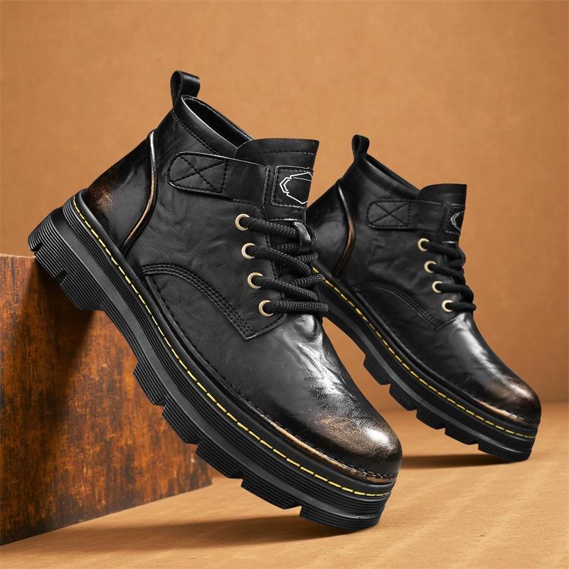 

Martin boots men s side zipper autumn and winter fashion trendy men s cowhide medium-top short boots thick-soled tooling boots high-top leather shoes 44
