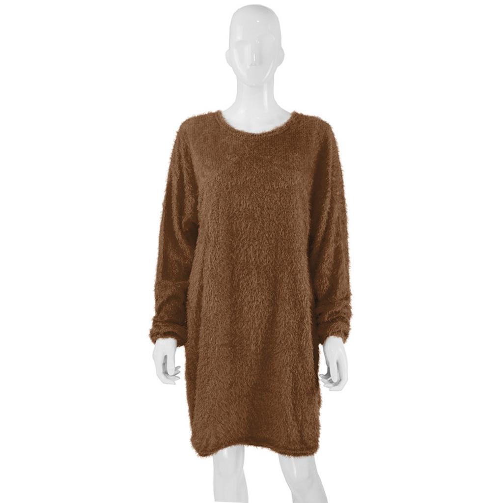 2025 Autumn Winter Women's Plush Dress Long Sleeve Round Neck Loose Mid-Length Fashion
