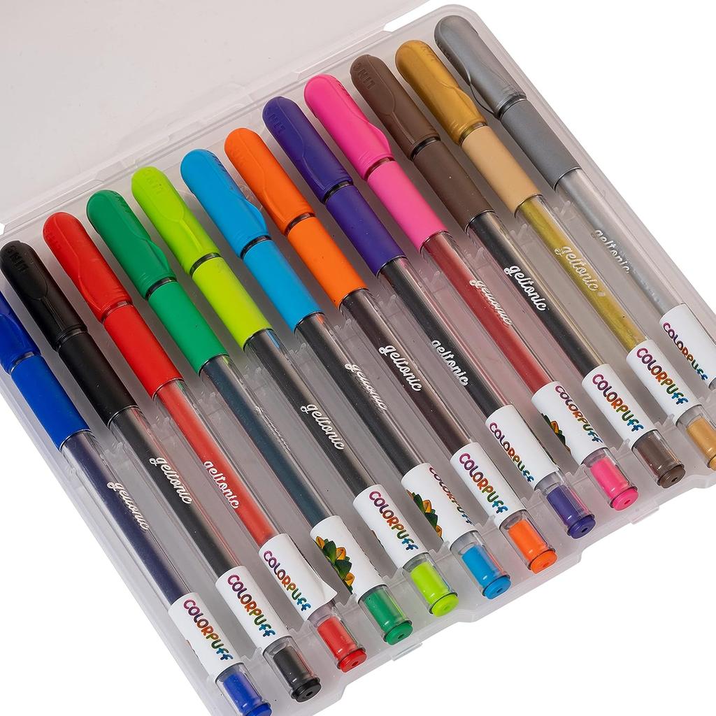 Linc Geltonic Colorpuff Multicolor Gel Pen Set 12 Colors Smooth Writing with Hard Case for School Notes Art Craft Pack of 1 X 12 PCS