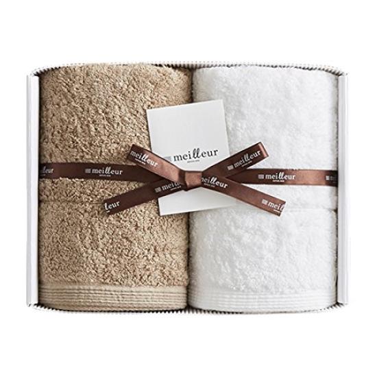 

Imabari Towel Meilleur Face Towel Set of 2 and (for celebrations, births, recovery) (White & Brown)