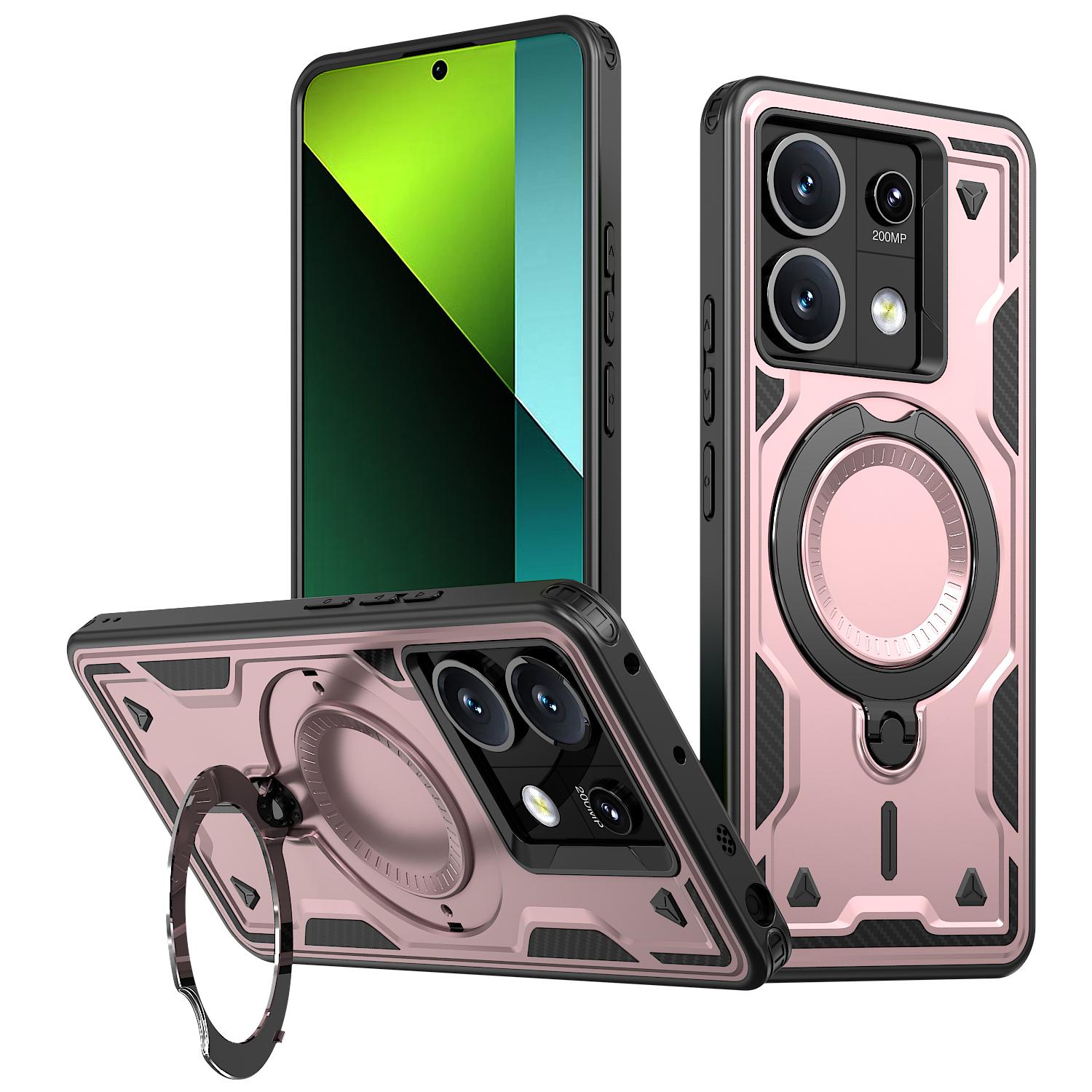 

For Xiaomi Poco X6 5G/Redmi Note 13 Pro 5G Case Compatible with MagSafe Military Protection PC+TPU Kickstand Phone Cover Rose Gold