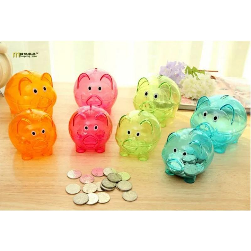 1PC Candy Transparent Plastic Money Saving Box Case Coins Piggy Bank Cartoon Pig Shaped
