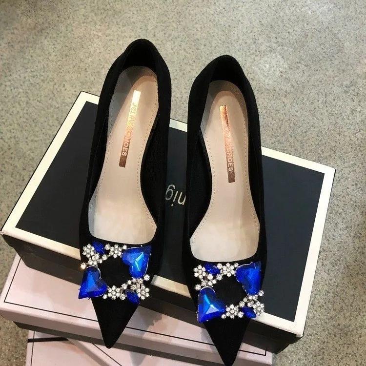 

Одиночные туфли женские ранняя весна новые рейн-дрил не уставшие ноги французские остроносые высокие каблуки с черными соответствующими женскими туфлями 34