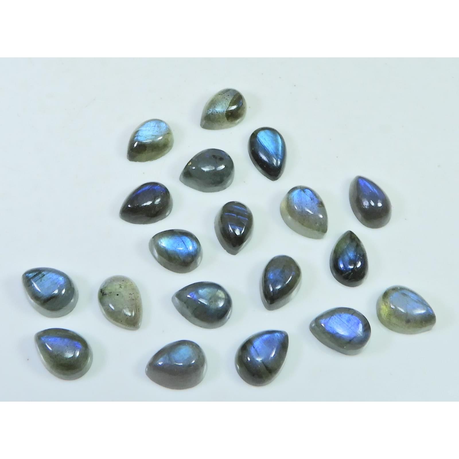 

07X09MM Natural Labradorite Blue Fire Pear Cabochon Loose Gemstone 19Pcs Lot C-1109