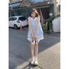 Japanese Sweet and Fresh College Style Plaid Lace Vest Splicing Dress Small Sleeveless Blue Plaid Skirt