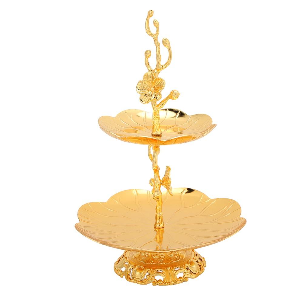 7PCS European Gold Cake Stand Easy Assemble Double Layer Serving Tray Fruit Serving