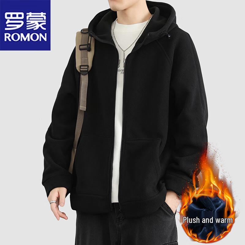 ROMON Men's Hooded Fleece Cardigan