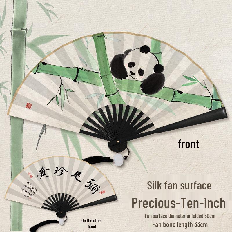 Children's Day Gift: Panda-Themed Silk Folding Hand Fan in Ancient Chinese Style - Portable and Cute for Dance
