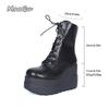 Fashion Height Increasing Boots for Women Autumn 2025 New High Heels British Style Platform Short Boots Black Side Zip Women's Punk Shoe