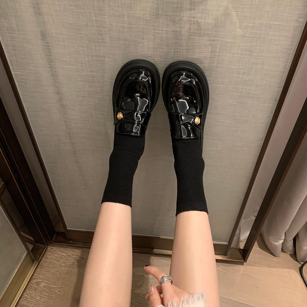 Leather Version! Small Gold Coins Platform Heel Loafers Women's 2025 Autumn New British Lazy Thick Heel Small Leather Shoes