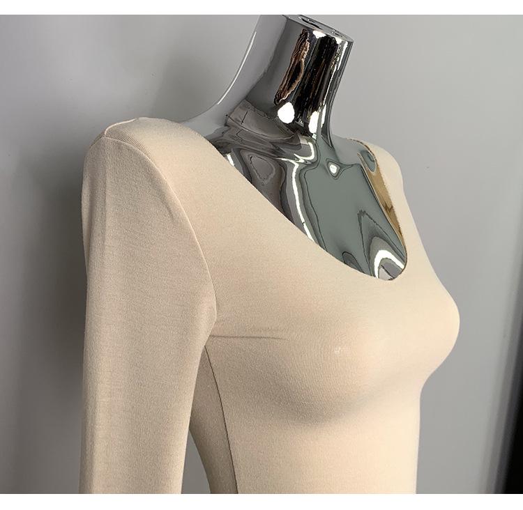 Korean Dongdaemun Fashion Slim-Fit Low-Neck Long Sleeve Women's Top