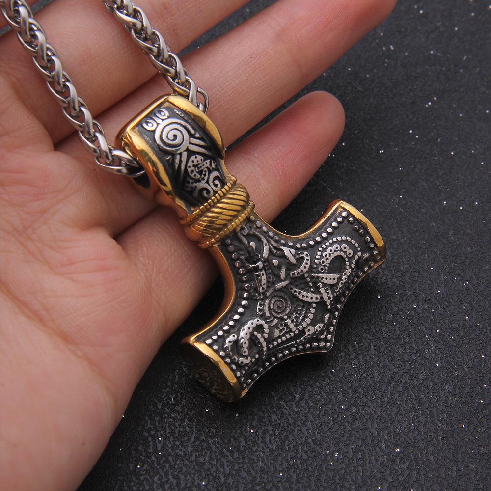 Skandinavischer Anhänger Punk-Halskette für Männer Thor Hammer Mjolnir Wikinger Amulett Hammer Nordischer Schmuck Metallkette Anhänger Schmuck