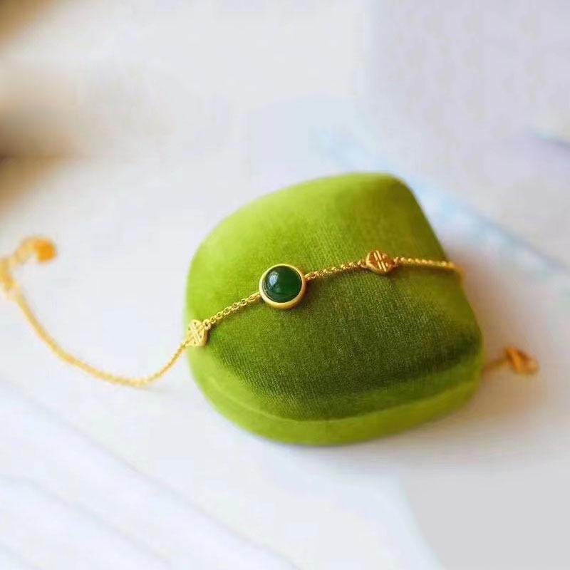 

Браслет в ретро китайском стиле, имитация нефрита Хэтянь, с инкрустированной застежкой-предохранителем и эмалевой позолотой 17+3CM Adjustable Chain