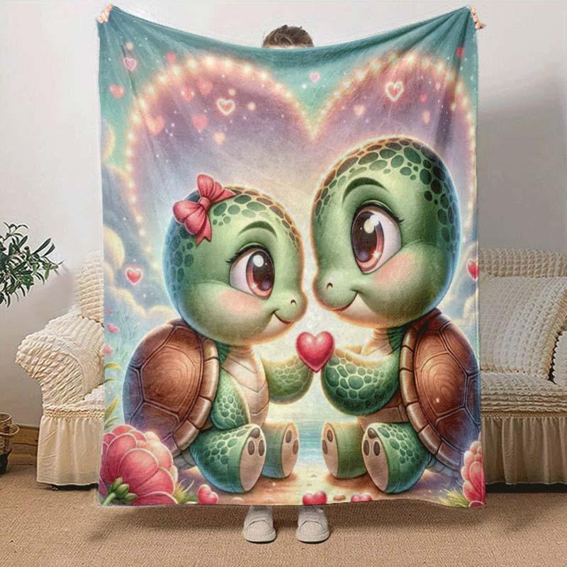 1pc Turtle Printing Lightweight Flannel Blanket, Comfortable and Warm Blanket, for Camping Sofa Bed and Couch Office, In All Seasons