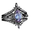Vintage Black Color Geometry Inlaid with Colored Zircon Women's Ring Fashion Party Engagement Set of Rings Jewelry