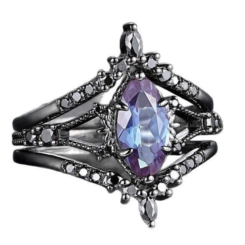 Vintage Black Color Geometry Inlaid with Colored Zircon Women's Ring Fashion Party Engagement Set of Rings Jewelry