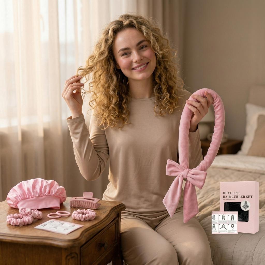 Non Thermal Curling Iron Gift Box Set With Headband And Hair Straightener For Hair Styling