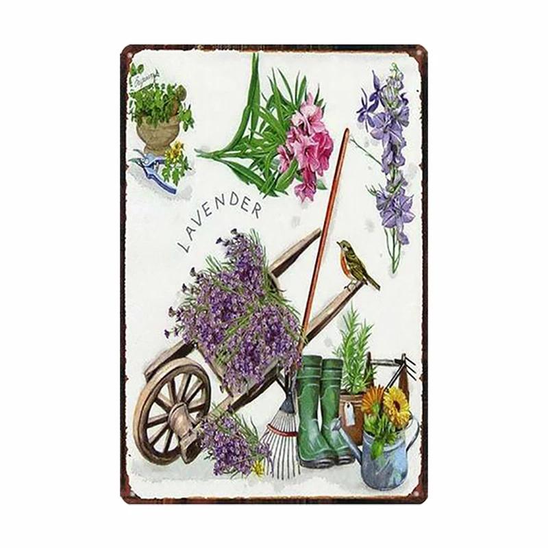 Lavender Metal Plate Flower Farmhouse Tin Signs Plaque Vintage Wall Art Poster Home Garden Decor 20x30cm
